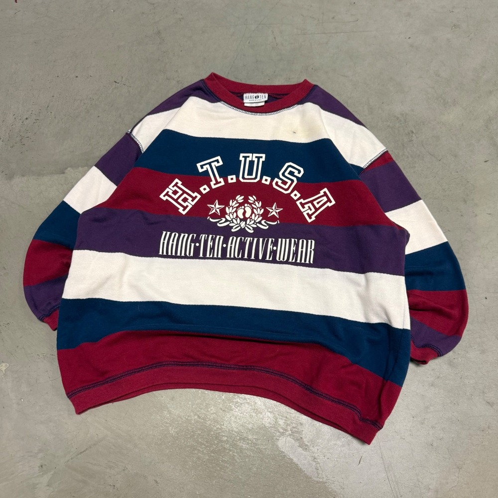 Vintage Hang Ten Activewear Sweatshirt Kids Medium Striped H.T.U.S.A. USA Made